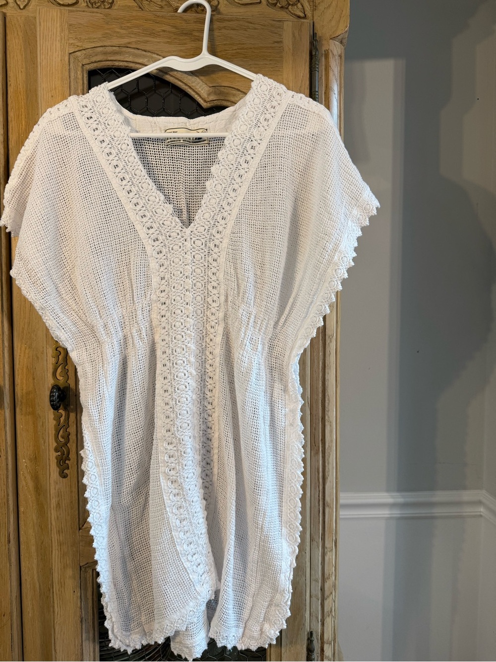 White Crochet-Trim Swim Coverup, fits like an XS